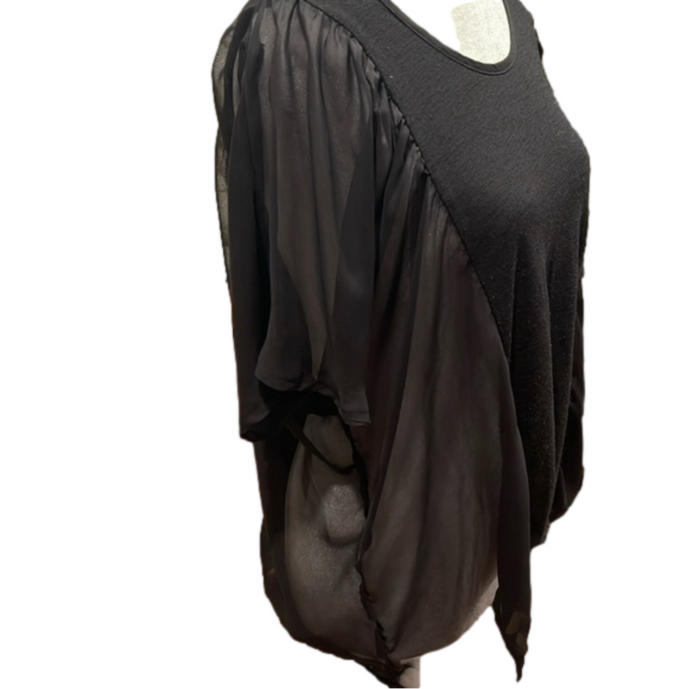 Self Esteem M black see through side panel shirt with gathered hem